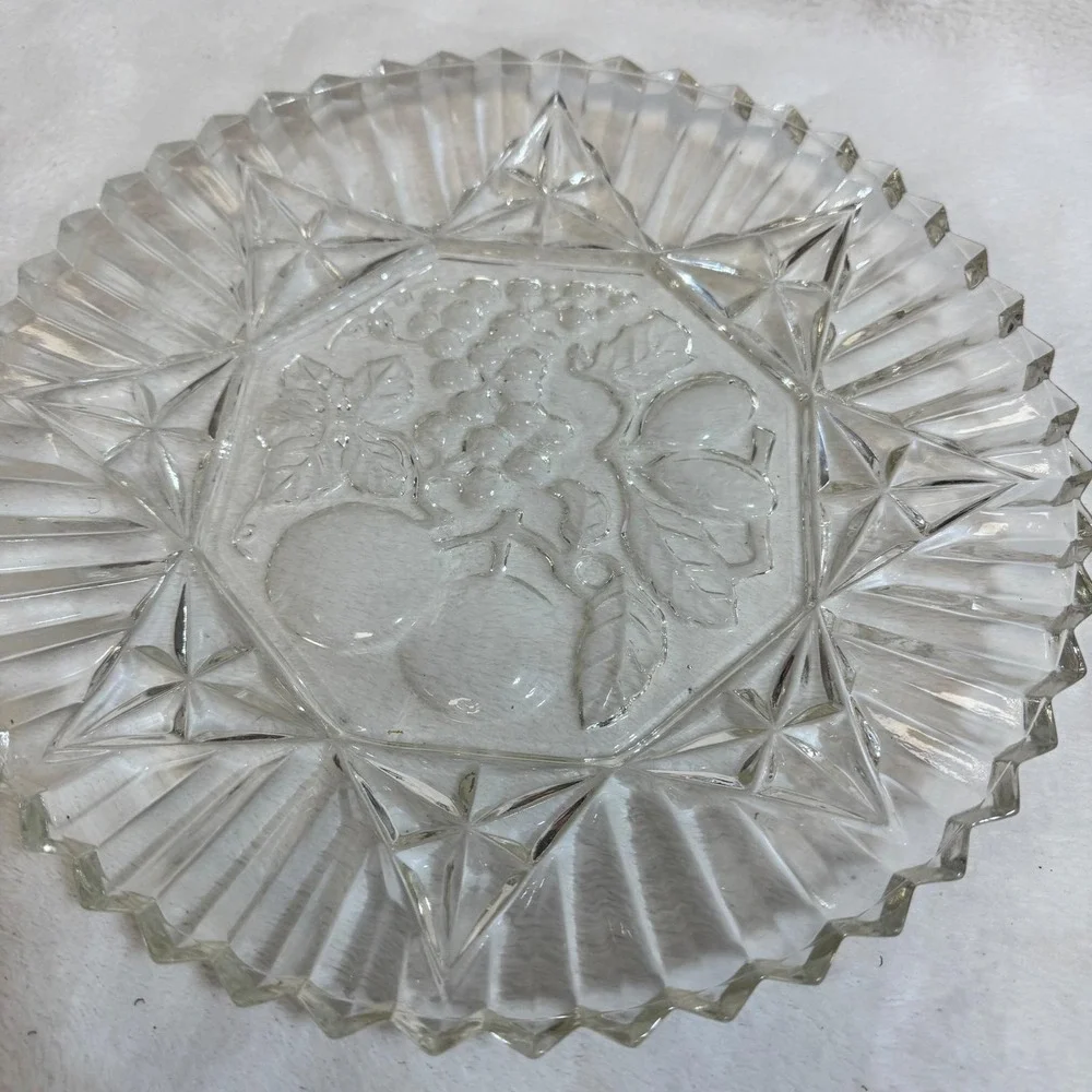 Vintage Clear Glass‎ Fruit Embossed Serving Dish Plate
